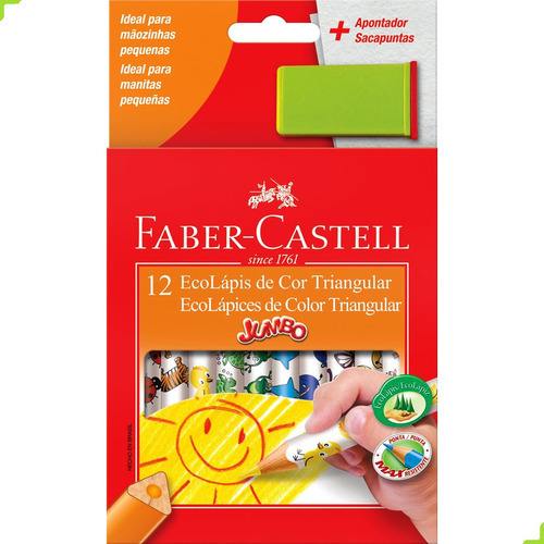 Lápis De Cor Jumbo 12 Cores Faber Castell + 1 Apontador
