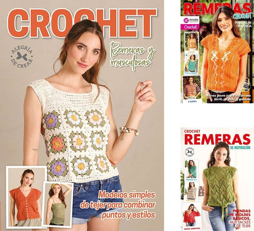 Pack 3 Revistas Tejido Crochet Remeras Fáciles De Tejer