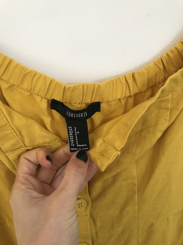 Vestido De Lino C/botones Forever21 Hombros Descubiertos