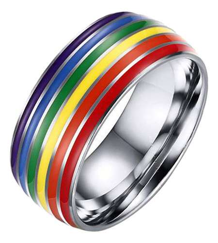 316l Titanio 8mm Acero Inoxidable Arco Iris Lgbt Anillo De