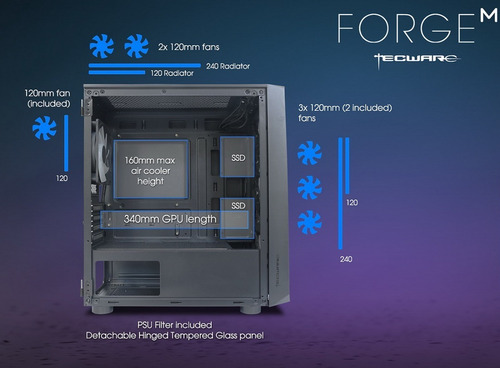 Imagen 10 de 10 de Gabinete Tecware Forge M-atx Mesh Frontal 4 Coolers 120mm !