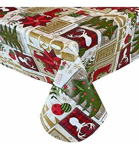 Mantel Navidad Rustico Vinilo Limpiable, 152x213cm Ovalada