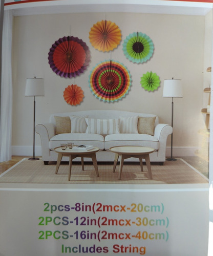 Imagen 1 de 2 de Guirnalda Abanico Rosetas Multicolor Set Kit X 6 Decoracion