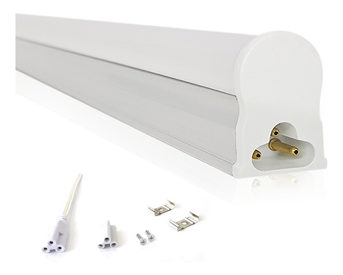 Led Tubular T5 30cm 6w C/ Calha Acoplada Completa Frio 6000k