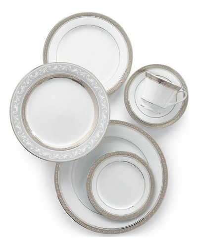 Vajilla Individual 5 Piezas Crestwood Platinum Noritake Color Blanco Liso