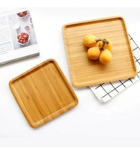 Prato De Bambu Madeira Quadrado Cozinha Tábua Bandeja 20cm