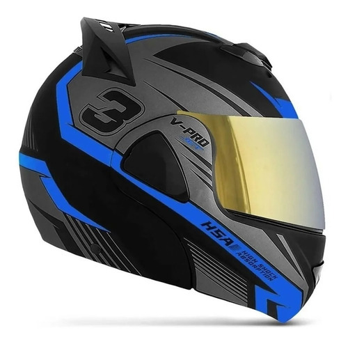 Capacete Escamateável Pro Tork V-pro Jet 3 Vis. Iridium Cor Azul Tamanho do capacete 62