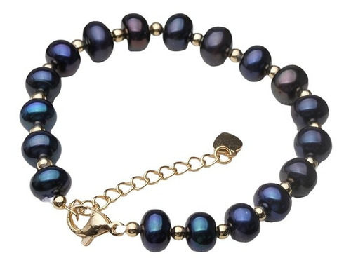 Oferta! Pulsera Baño Oro 18kt Perlas Negras Naturales