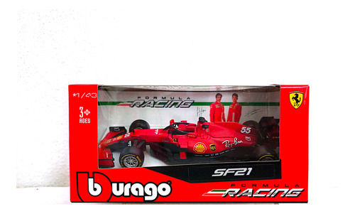 Bburago- Coche Fórmula 1 Ferrari #55 Carlos Sainz