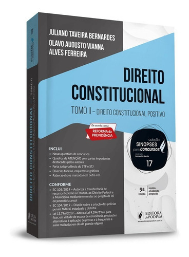 Direito Constitucional Vol.17 Tomo Ii  Sinopses Para Concursos 9ª Edição (2020), De Juliano Taveira Bernardes / Olavo Augusto Vianna Alves Ferreira. Editora Juspodivm Em Português