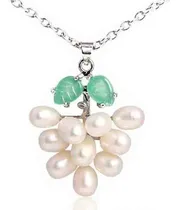 Comprar Collar Dije Racimo Uvas Perlas Genuinas Cultivadas Hoja Jade