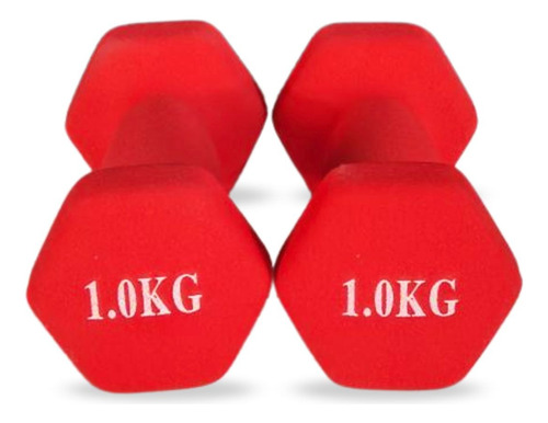 Mancuerna Pesa Neopreno 1 Kg Gym Entrenamiento 2 Pieza Color Rojo