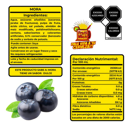 Frutimich Jarabe Sabor Mora Azul Para Michelada 1 Litro