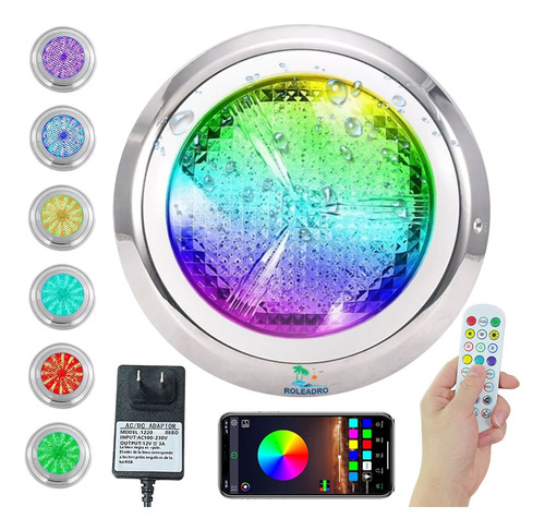 Luz Led Para Piscina Dc12v 24w Lámpara Colorida Rgb Bluetoot