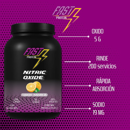 Óxido Nítrico Fast Suplement 1kg 200 Serv Varios Pre Entreno Naranja