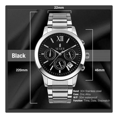 Imagen 3 de 10 de Reloj Hombre Seger 9097 Original Eeuu Elegante Vestir Acero