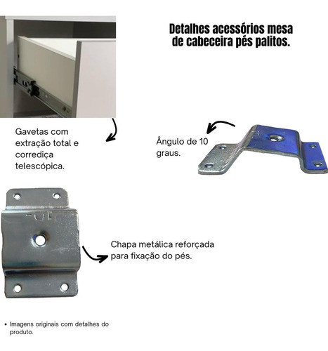Kit 2 Mesas De Cabeceira Pés Palito Retrô 100% Mdf Acabamento Fosco Cor Off white