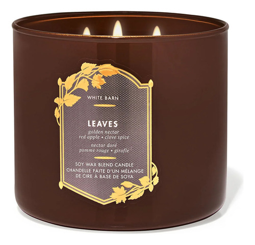 Vela Perfumada Bath Body Leaves - 3 Wick Candle Edição Limit Marrom-escuro Maça Cravo Nectar