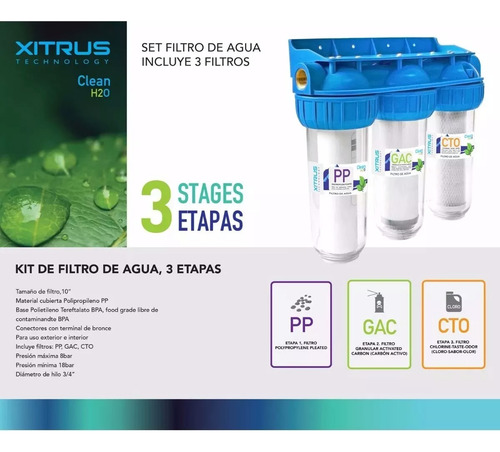 Filtro Agua 3 Etapas Antisarro Ablandador 10 Pugada 5 Micras