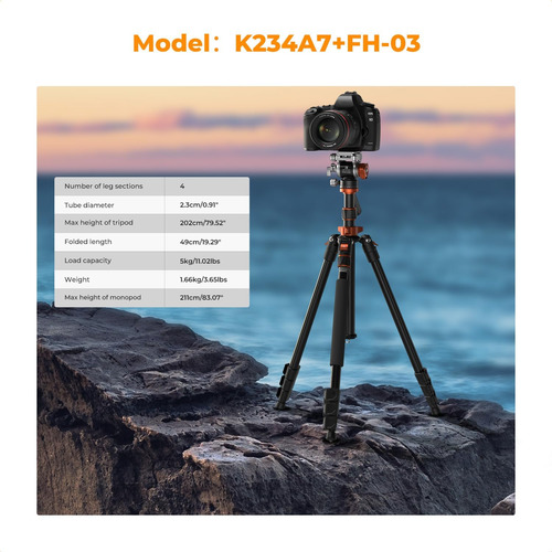 K&f Concept 83 Camera Video Trípode Para Trípode De Aluminio