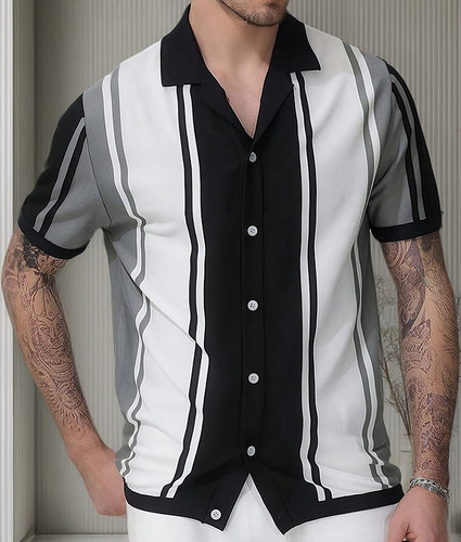 Camisa Masculina Clássica De Manga Curta Com Botões Para