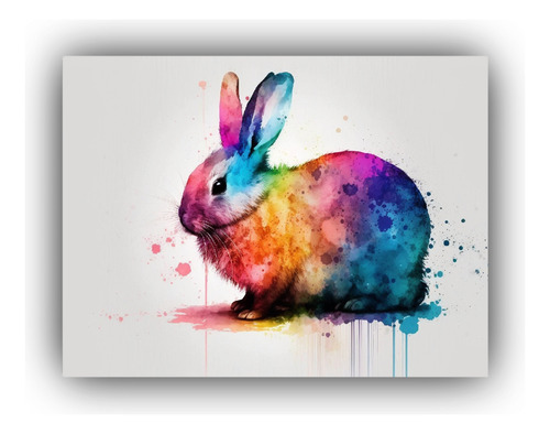 Canva Bastidor Madera Hermoso Conejo Unica 75x50cm Animales