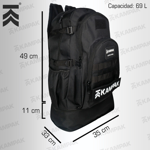 Super Mochila Expandible Kampak Mt09 Táctica Multiusos Negro