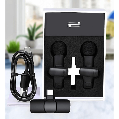 Sistema Microfone Lapela Duplo Wireless K11 Smartphone Usb-c Cor Preto