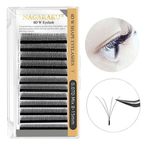 Nagaraku Extensiones De Pestañas 4d W Fibras Tecnológicas Color Negro Espesor 7 Mm Largo 815 Mm Tipo De Curvatura D