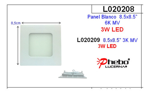 Panel Blanco 8,5x8,5 3w Led 6k Mv Lucerna