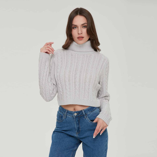 Sweater Mujer Trenzado Juvenil Gris Fashion's Park