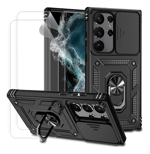 Funda Para Galaxy S23 Ultra Uso Rudo Carcasa+hidrogel Mica Negro Samsung Galaxy S23 Ultra