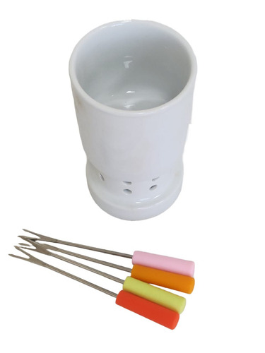 Aparelho Para Fondue Redondo De Porcelana Com 4 Garfos