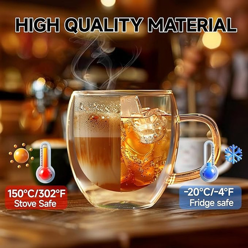 Pack 4 Tazas Doble Pared Vidrio 150ml Cafe Te Capuccino
