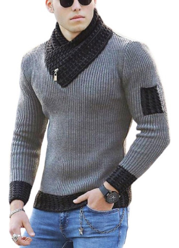 Scarf Neck Sweater Men's Slim Fit Casual Pullover Cool [s]