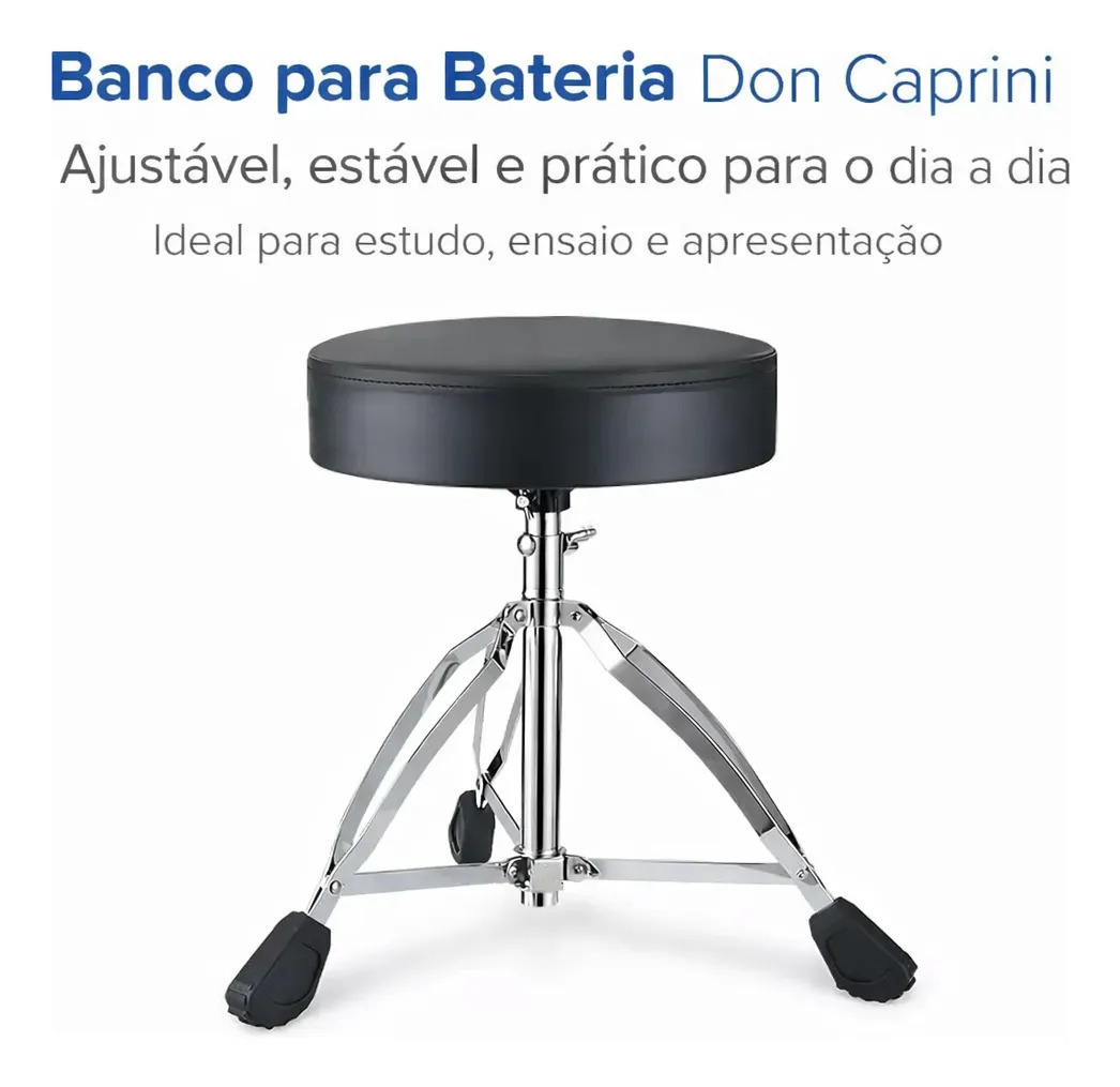 Banco Para Bateria Don Caprini Redondo, Com Altura Ajustável e Base Tripé Dobrável