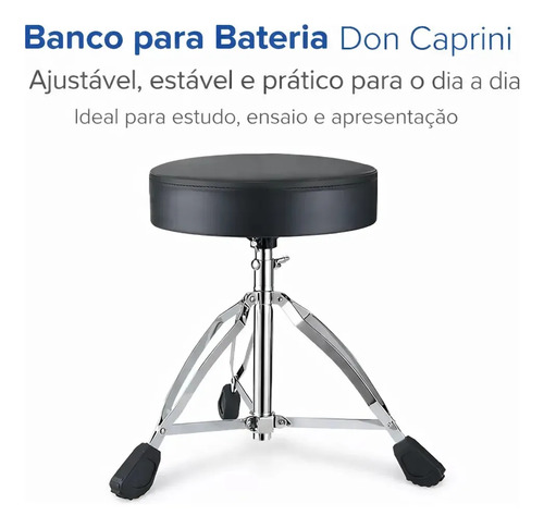 Banco Para Bateria Don Caprini Redondo, Com Altura Ajustável e Base Tripé Dobrável