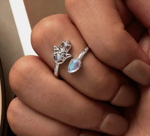 Anillo Mujer De Plata S925, Ajustable, Mano De Fátima, Jamsa