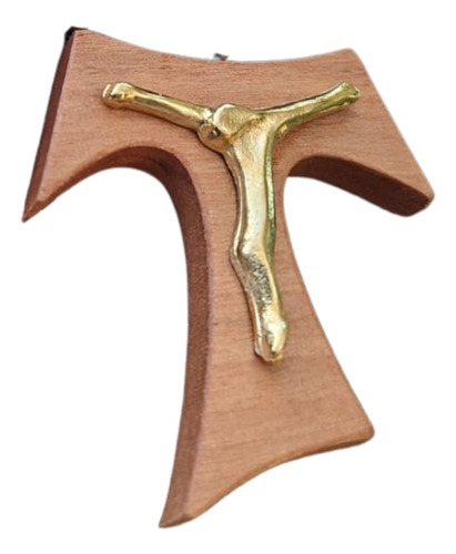 Cruz Tau Con Cristo Franciscana  Grande Colgante En Madera