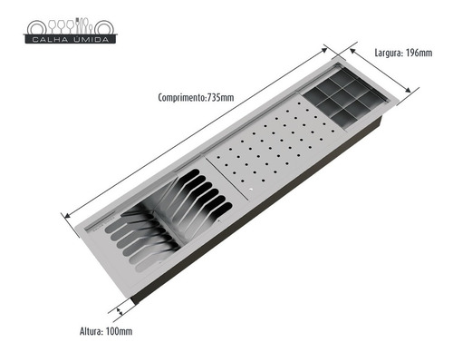 Calha Úmida Canal Equipado Inox Escorredor Louça Embutido Pi