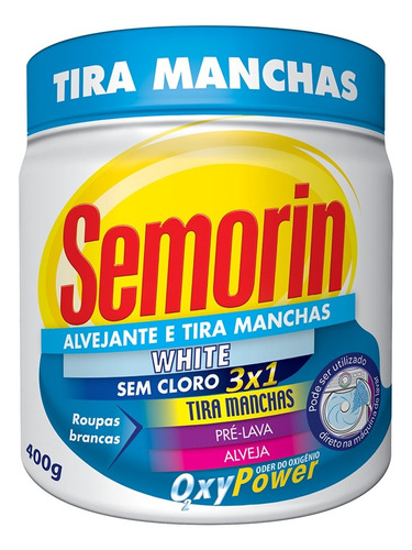 Tira Manchas Em Pó Pote Semorin 400g White Roupas Brancas