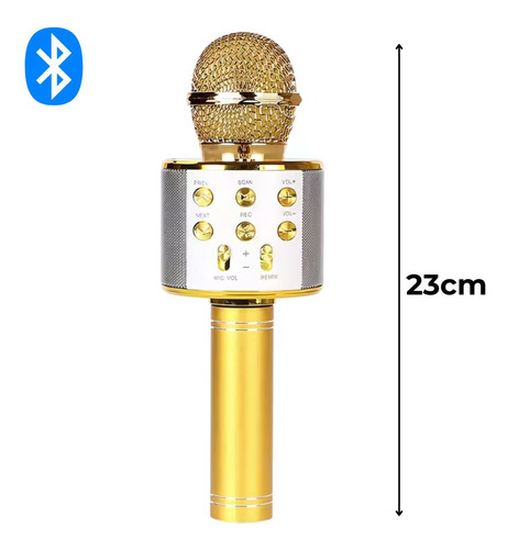 Microfone Karaoke Sem Fio Bluetooh Infantil Minimen Mixer Cor Dourado