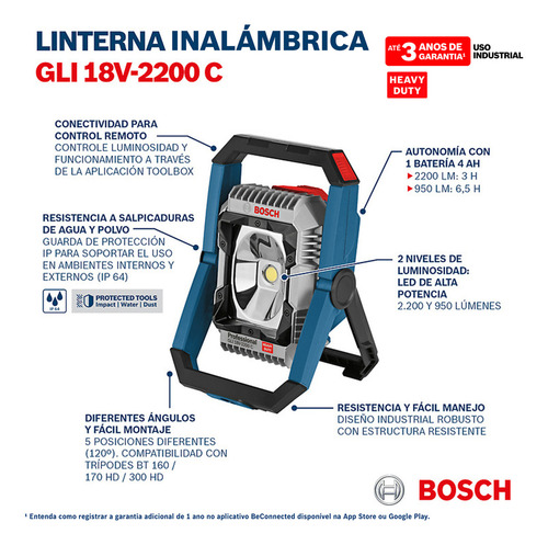 Linterna Inalámbrica Bosch Gli 18v-2200 C 18v SB