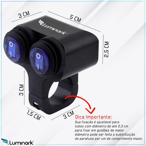 Botão Duplo Led Guidão Moto P/farol Led Auxiliar Milha 12v