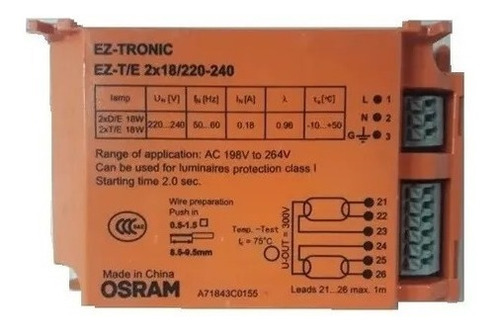 Kit 2 Reator Eletrônico Osram Ez-tronic Ez-t/e 2x18/220 220V
