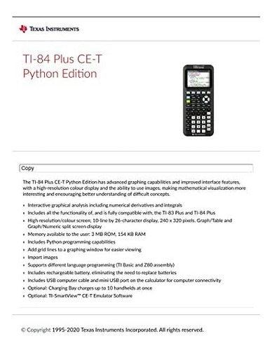 Texas Instruments Ti-84 Ce-t Python