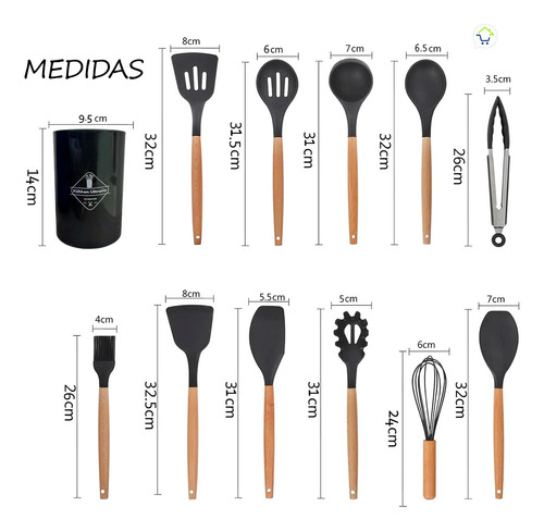 Juego Utensilios Silicona Resistentes Cocina 11 Piezas Lo8-4
