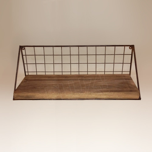 Estante Industrial Vintage 40cm Madera Y Malla Hierro Óxido