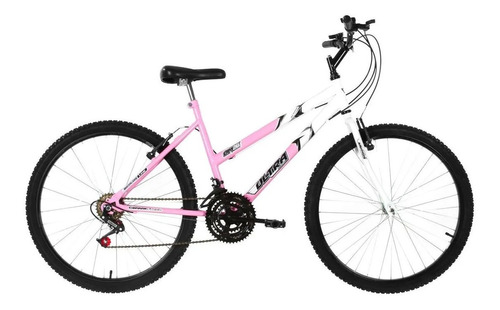 Bicicleta  de passeio Ultra Bikes Bike Aro 24 bicolor 18 marchas freios v-brakes cor rosa-bebê/branco