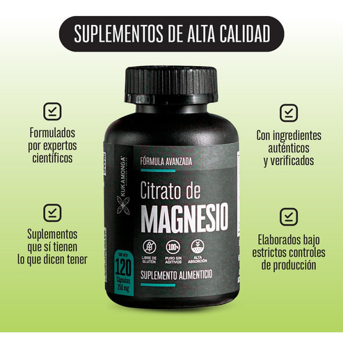 Citrato De Magnesio De 120 Cápsulas. Kukamonga Sabor Sin sabor